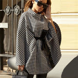Women Spring Autumn Plaid Shawl Capes Jacket 2021Fashion Street Casual OL Pullover Coats British Style Oversize