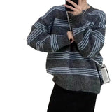 Woherb / Winter 2023 Wear A Lazy Round-Neck Top With Striped Knit And Fufu Sweater-Outfit