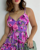 Women Sleeveless Mini Dress Spring Summer High Waist V Neck Fashion Casual Sexy Mini Dress Floral Flower Printed-Outfit