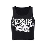 Crop Tank Top Sleeveless Round Neck Sexy Club Punk Vest Streetwear Harajuku Women Y2K Aesthetics Skull Printing