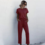 Hotsale 2pcs Women Summer Tracksuits Set Lounge Wear Short Sleeve Tops Long Pants Sweat Suits Elastic Waist Casual