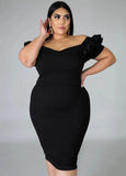 Elegant Plus Size Off Shoulder Ruffled Sleeve Bodycon Midi