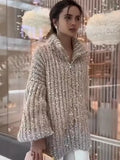 Long Sleeve Loose Knit Cardigan Gradient Hippocampus Hair Bead Hooded Sweater Ins-Outfit