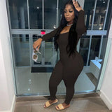 Kliou Solid Concise Two Piece Set Women Skinny Bodycon-shaping Crew Neck Bodysuit+High Waist Slim Sporty Leggings