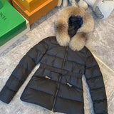 Puffer Jacket 2021 Winter Women Natural Fox Fur Collar Slim Belt White Duck Down Jacket Feather Coat Mujer