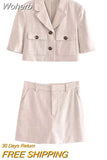 2023 Women Summer 2-Pieces Sets Casual Solid Linen Blazers Coats and Shorts Skirts Female Street Two Suits Clothing-Outfit