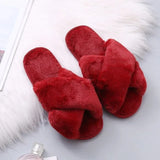 Fluffy Home Slippers Women Faux Fur Slippers Cozy Furry Slides Open Toe Slip on Soft Slippers House Floor Plush Warm