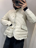 2022 New Quilted Winter Duck Down Coat Ultra Light Thin Puffer Jacket Causal Ruffles Lace Short Parkas Short Parka