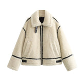 Women's French Stuffed Fur Integrated Biker Lamb Jacket Jacket-Outfit