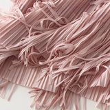 Women Tassel Splicing Pleated Skirt Elegant Elastic Waist All Match A-line Long Skirt For Spring Summer QT2140-Outfit