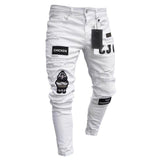 Bottoms 3 Styles Stretchy Ripped Skinny Biker Embroidery Print Jeans Destroyed Hole Slim Fit Scratched High Quality