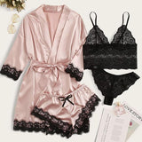 New Ladies Pajamas Four-Piece Sexy Sling Skirt Set Home Lace Pajamas