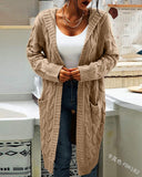 Women Sweater Mid-Length Women'S Overcoat Cardigan Solid Color Hooded Twisted Knitted Open Loose Sweaters-Outfit