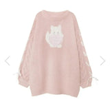 Sytle Kawaii Lolita Knitted Pullover Women Cute Cartoon Bear Embroidery Bow Bandage Sweater Female Sweet Chic Bunny Top-Outfit