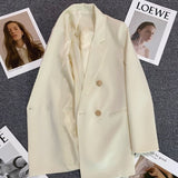 Blazers Women Solid Loose Double Breasted Korean Style Office Ladies Design Simple Leisure Streetwear Temperament