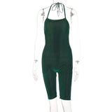 Ribbed Solid Slip Backless Sleeveless Bodycon V Neck Playsuit 2022 Sexy Slim Elegant Outfit Y2K Clothing