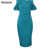 Elegant Slim Party Dress Women Fashion Solid Round Neck Hollow Out Off Shoulder Sleeve Tight Dress Women-Outfit