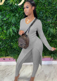 Winter Casual Basic Ribbed V-Neck Slit Long Top and Legging