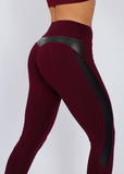 Solid High Waist Fitness Legging Women Heart Workout Leggins Femme Fashion Mesh And PU Leather Patchwork