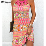 Women Summer Sleeveless Vintage Tribal Print Hollow Out Casual Dress 2022 Femme Casual O-Neck Mini Robe Vestidos Outfits Street-Outfit