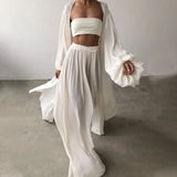 Soft Women Three Piece Set Fashion Wrap Cardigan Tops And High Waist Pants Suit Female Casual Simple Tracksuits