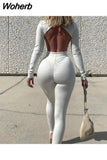 2 Pcs Set Backless Bodysuit Skinny Leggings Matching Set 2023 Summer Fall Bodycon Sexy Streetwear Bodys Para Mujer 715-1-Outfit