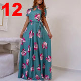 Spring Autumn Bohemia Flower Print Women's Dress Cuasla Hollow Out Long Sleeve Maxi Dresses Fashion Tunic Party Dress