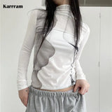 Renaissance Print Turtleneck Long Sleeve T-shirts Women Art Designer Clothes Ladies Elegant Slim White Tops
