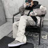 Side Button Jogger Sweatpants Men Elastic Wasit Streetwear Loose Casual Hip Hop Trousers Wide Leg Harajuku Cargo