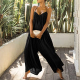 jumpsuits women pants Summer Solid V Neck Sexy Sleeveless Backless Romper Ladies Fashion Bandage Wide Leg
