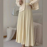 Woherb And Winter Loose Cover Meat Show Thin White Knit Skirt Female Pleated Skirt Lazy Casual Long Skirt Big Skirt-Outfit