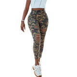 Women Fashion Casual Slinky Camouflage Print Jeans Long Pants Women Trousers Ripped Design Denim Pants Fashion