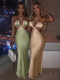 Halter Backless Sleeveless Hollow Out Revealing Maxi Dress 2022 Spring Bodycon Sexy Streetwear Party Club Outfits