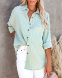 Spring Long Sleeve Casual Linen Cotton Women Blouse Elegant Turn-down Collar Buttons Shirt Office Lady Solid Pocket Loose
