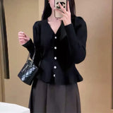 Woherb Autumn And Winter New Women's Fashion Casual Long-Sleeved Sweater Coat Korean Version Fishtail Knit Cardigan Jacket Tide-Outfit