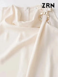 ZRN-Women's Gold Appliques Blouses, Sleeveless, Cowl Neck, Back Zipper, Female Shirts, Chic Tops, Fashion-Outfit