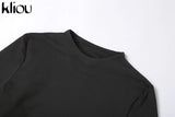 Kliou fashion tracksuit women turtleneck full sleeveless crop top+leggings matching set stretchy sporty fitness casual
