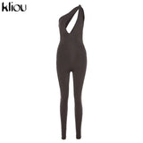 Kliou One Shoulder Sexy Cut Out Rompers Womens Jumpsuit 2021 Streetwear Solid Backless Active Wear Skinny Slim Jumpsuits
