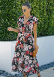 Printed Sweet V-neck Short Sleeves Floral Print Long