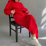 Autumn Winter Two Piece Set For Women Tracksuit Harajuku Hooded Sweatshirt And Elastic Waist Long Pant 2021 Solid
