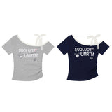 Oblique Shoulder Lace Sling Short-Sleeved Woman Design Small Sweet Short T-Shirt Girl Irregular
