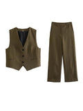 2023 Women Summer 2 pieces sets Casual Solid Vests Coats and Straight Pants Female Elegant OL Street Two Suits Clothing-Outfit