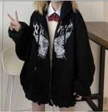 New Y2k Aesthetic Women Hip Hop Hoodies Butterfly Printed Zip-up Jacket Female Goth Harajuku Grunge Punk Streetwear