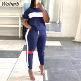 Striped Side Patchwork Jogger Pants Set for Women 2023 Summer T-shirt Matching Two 2 Piece Set Outfits Casual Tracksuit-Outfit