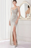 Formal Sequins Strap Slit Mermaid Evening