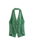 2023 New Women Summer Camis Tank Tops Fashion Sexy Backless Linen Solid Female Elegant Street Halter Top Clothing-Outfit