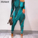 Street Women Set Cutout Shoulder Side Slit Diamond Neck T-shirt and Pants Suit Fitness Two 2 Piece Set Outfit Tracksuit-Outfit