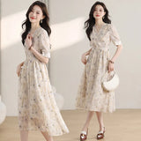 Wind Broken Flower Dress Women's Summer New Tea Break French High-Grade Feeling Thin V-Neck Long