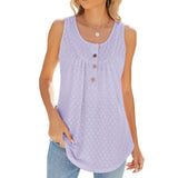 2024 New Round Collar Sleeveless Button Solid Color Casual Women's Top-Outfit