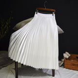 Spring Summer Women Pleated Mid Skirts Elastic Waisted Solid Elegant Skirt 11 Colors Availabled QH1674-Outfit